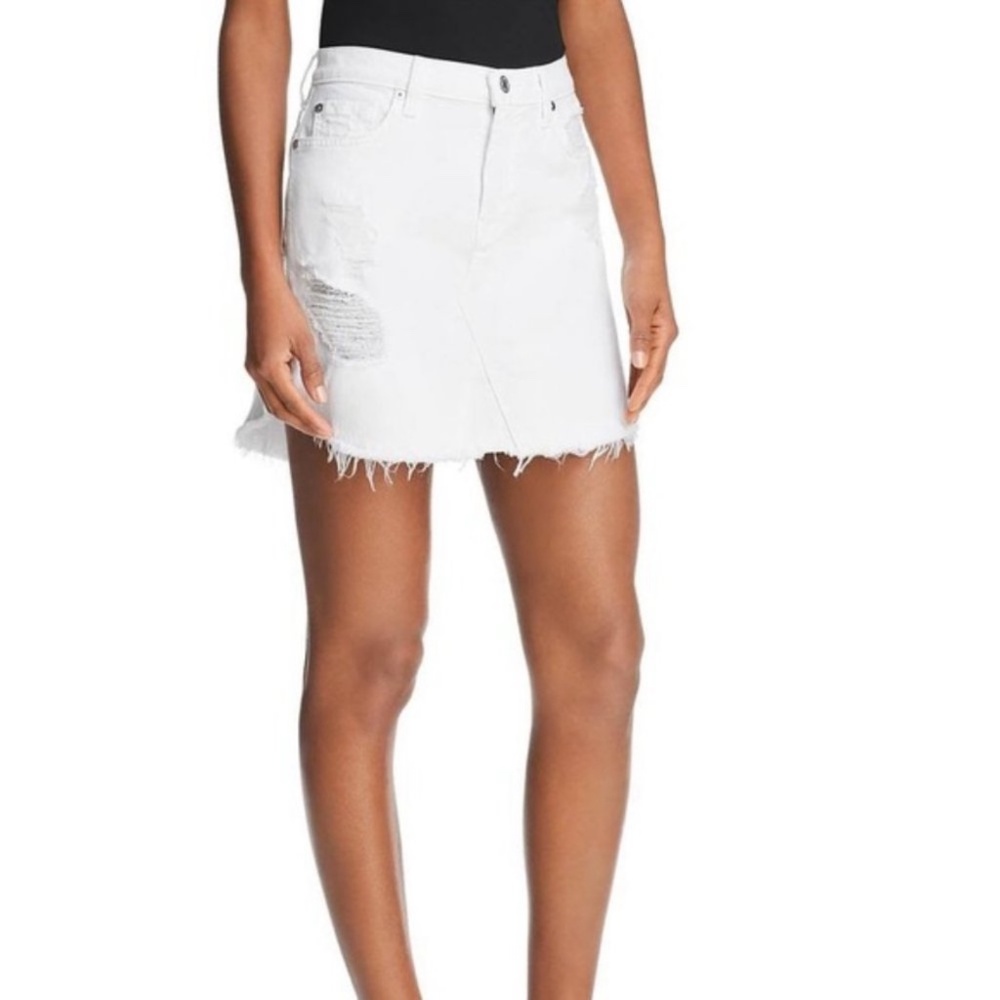 7 for all Mankind Distressed Frayed White Denim Jean Skirt 24
